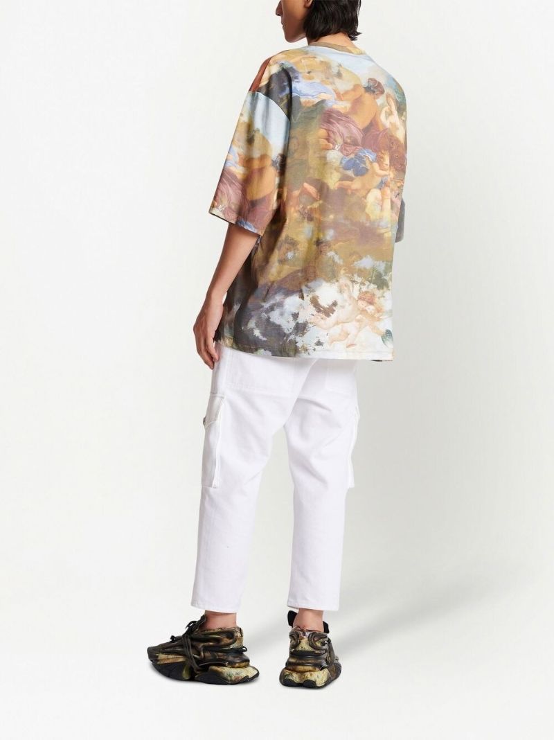 Neutral Cotton Painterly Print T-shirt