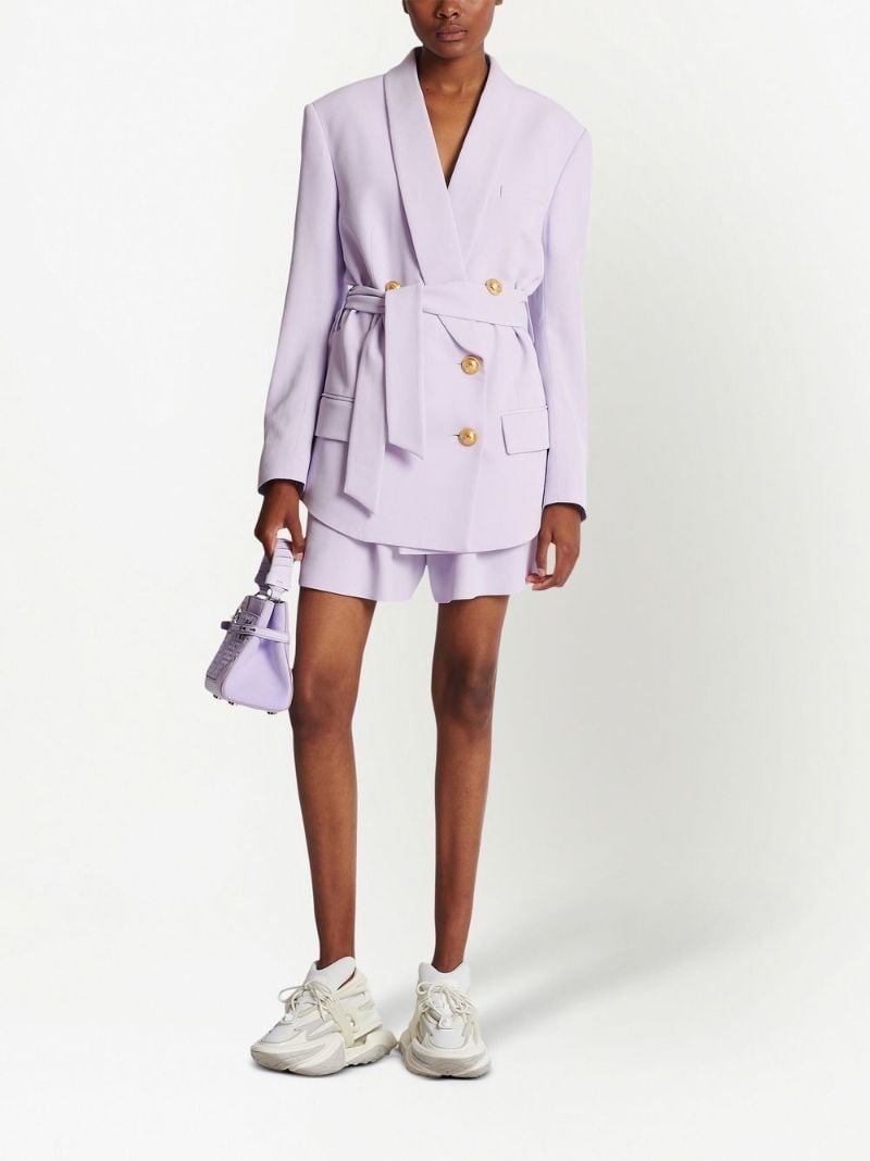 Purple Double-breasted Belted Blazer