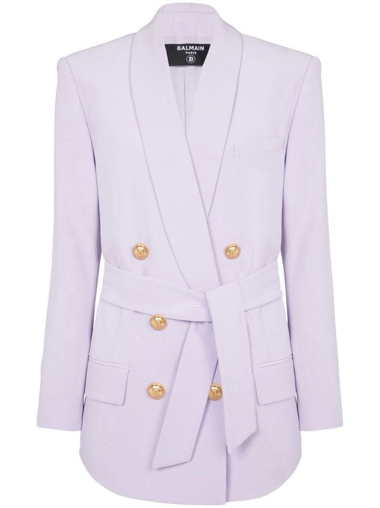 Purple Double-breasted Belted Blazer