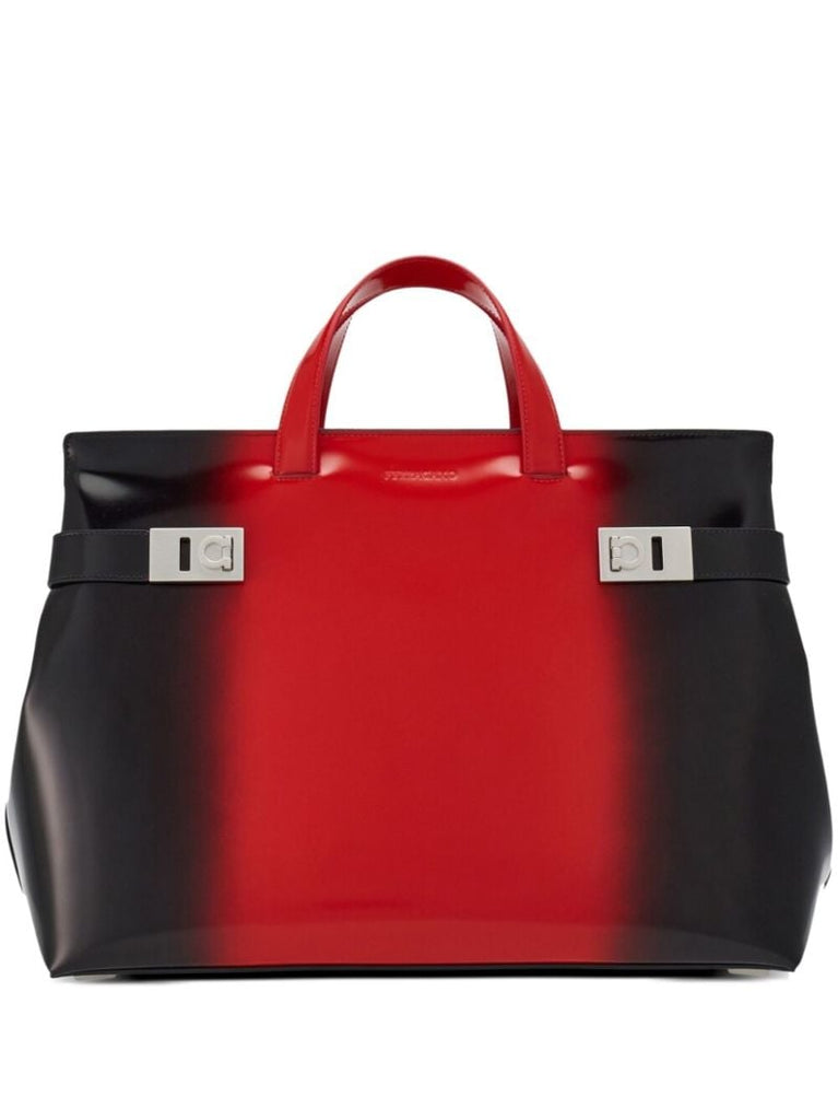 Red Airbrushed Leather Tote Bag