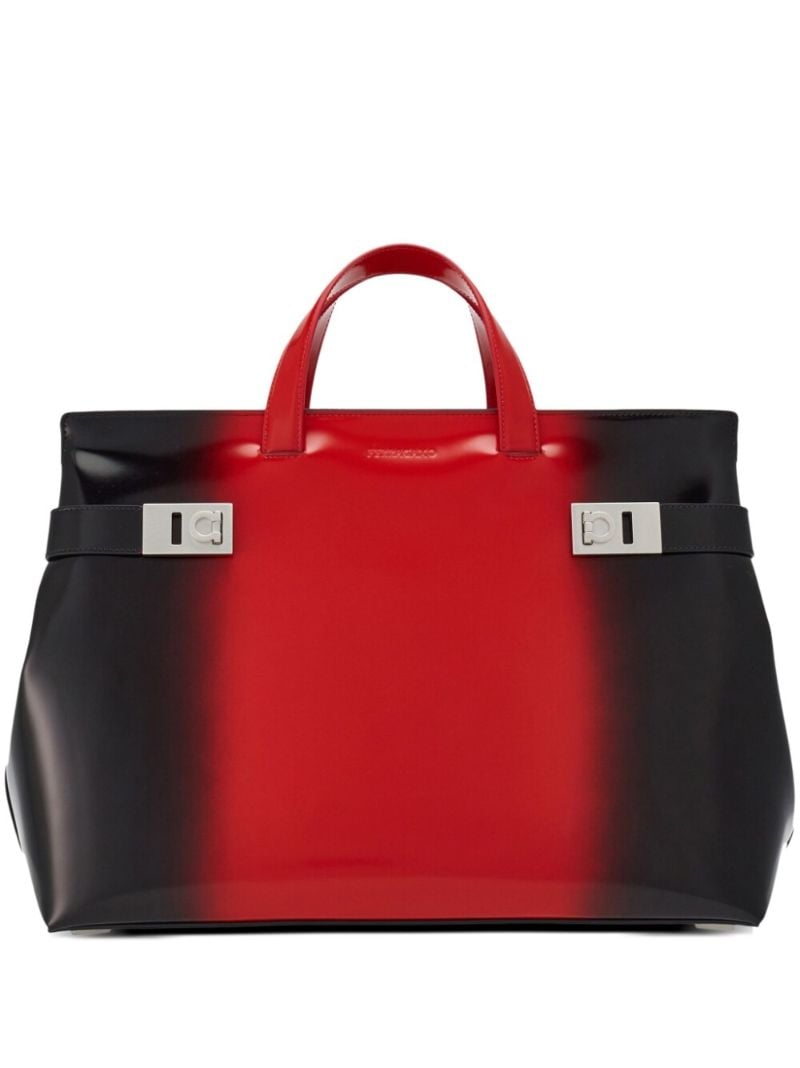 Red Airbrushed Leather Tote Bag