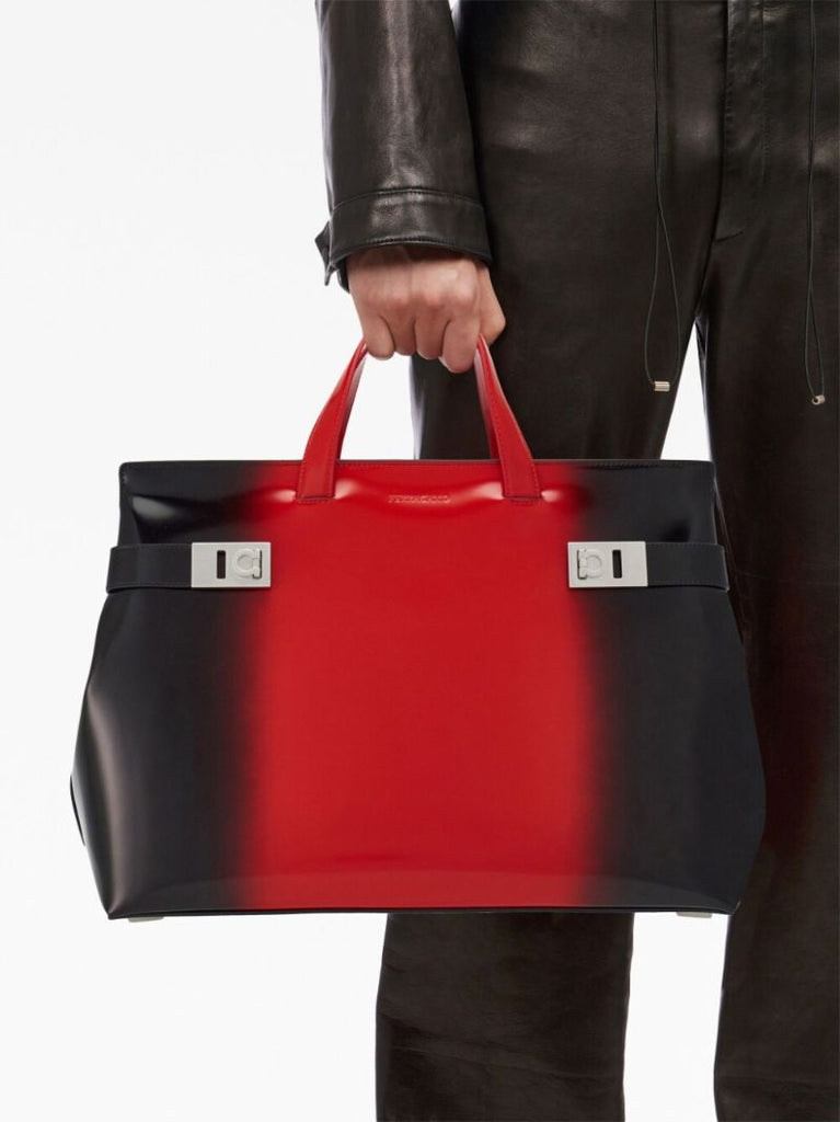 Red Airbrushed Leather Tote Bag