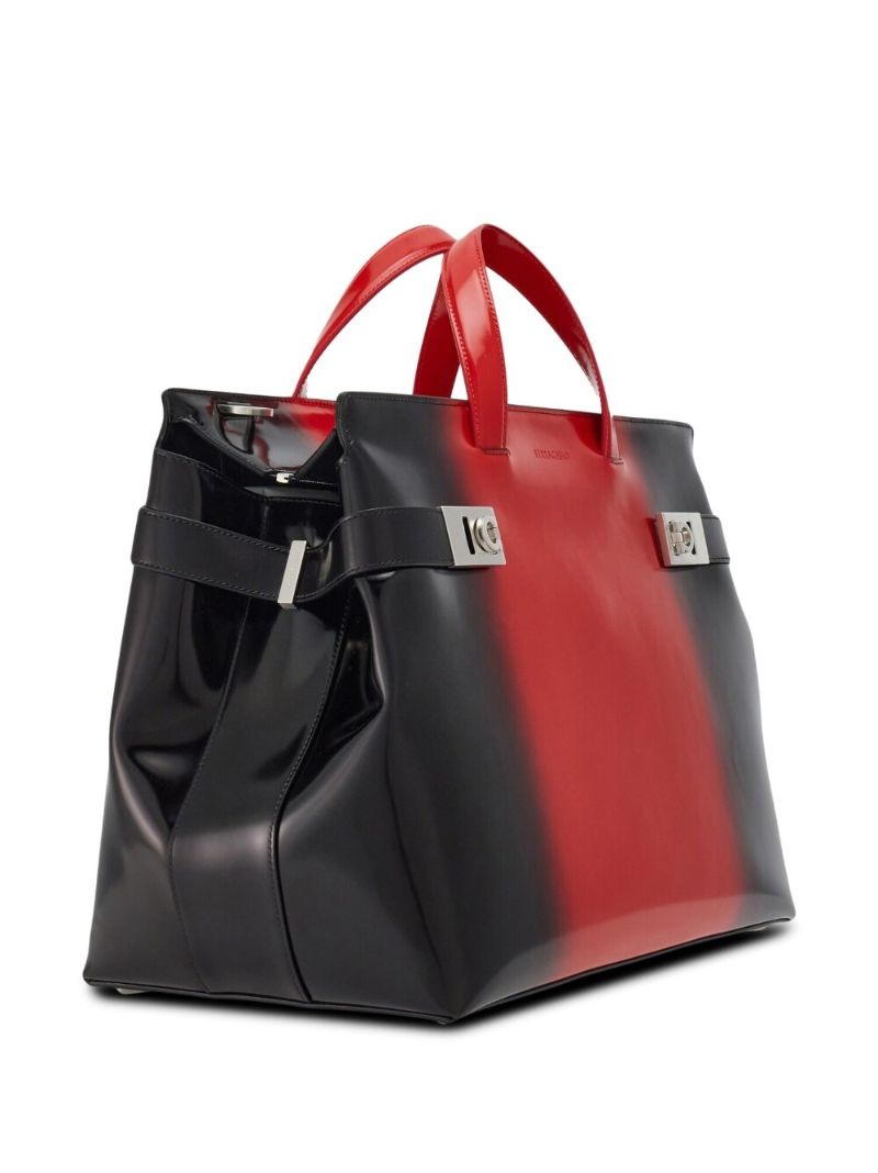 Red Airbrushed Leather Tote Bag