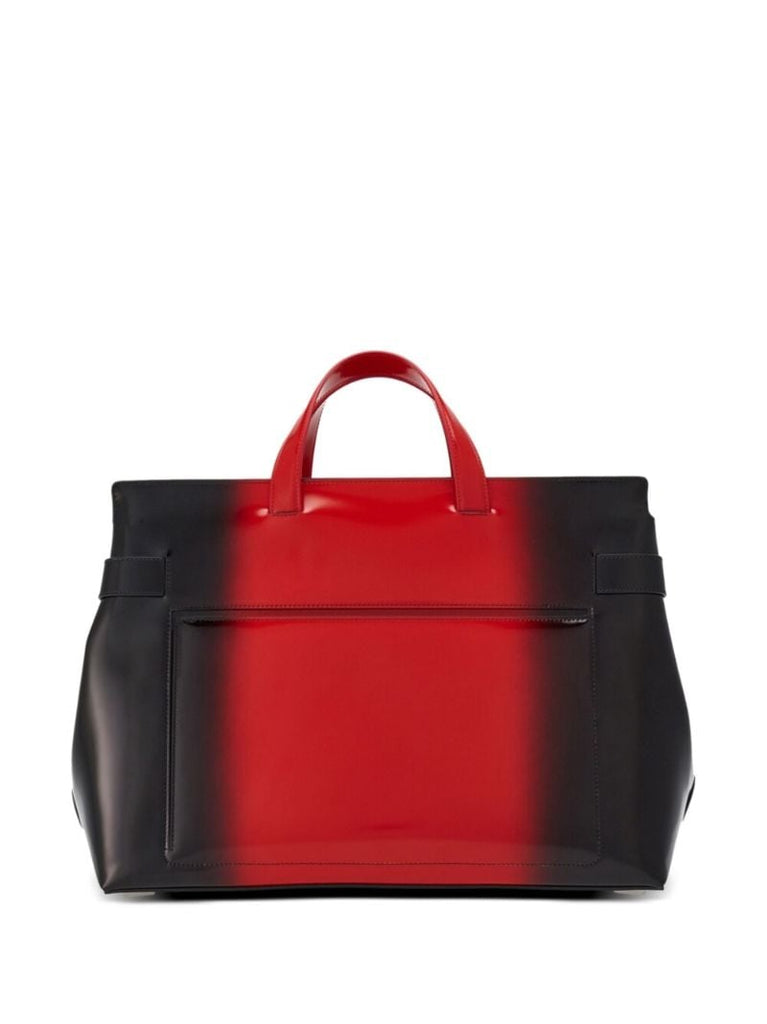Red Airbrushed Leather Tote Bag