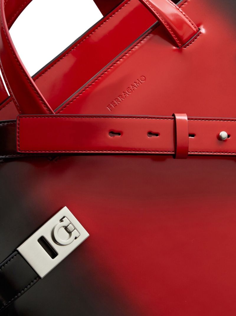 Red Airbrushed Leather Tote Bag