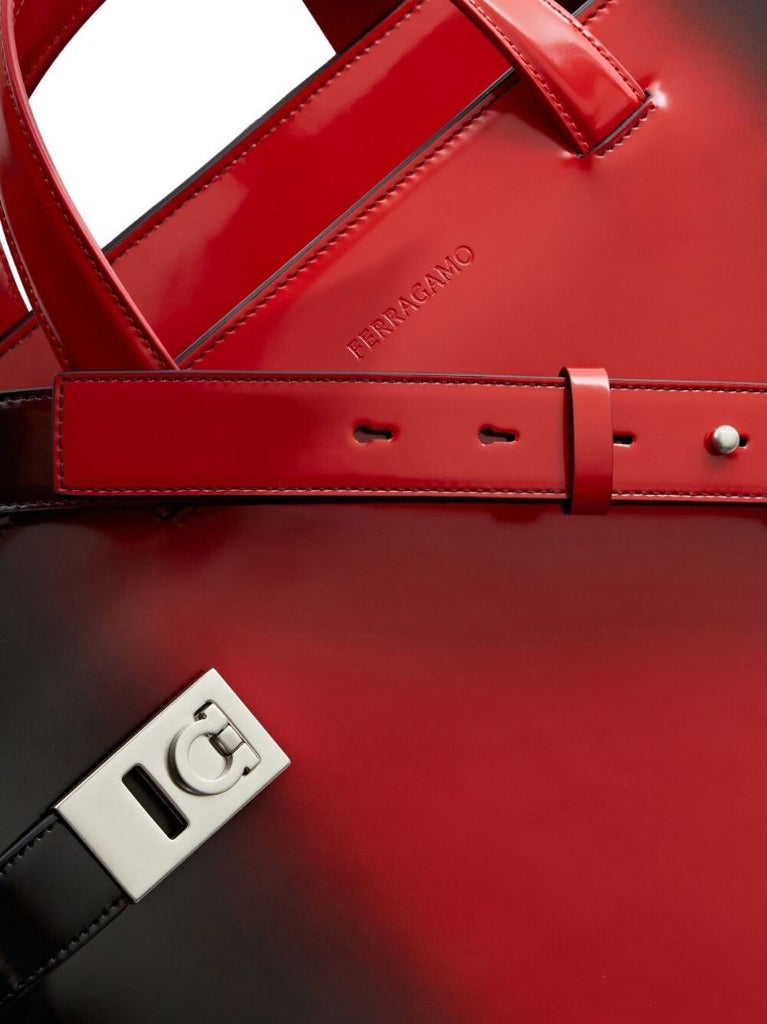 Red Airbrushed Leather Tote Bag