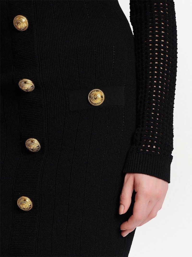 Black Off-the-shoulder Mesh Knit Mini Dress