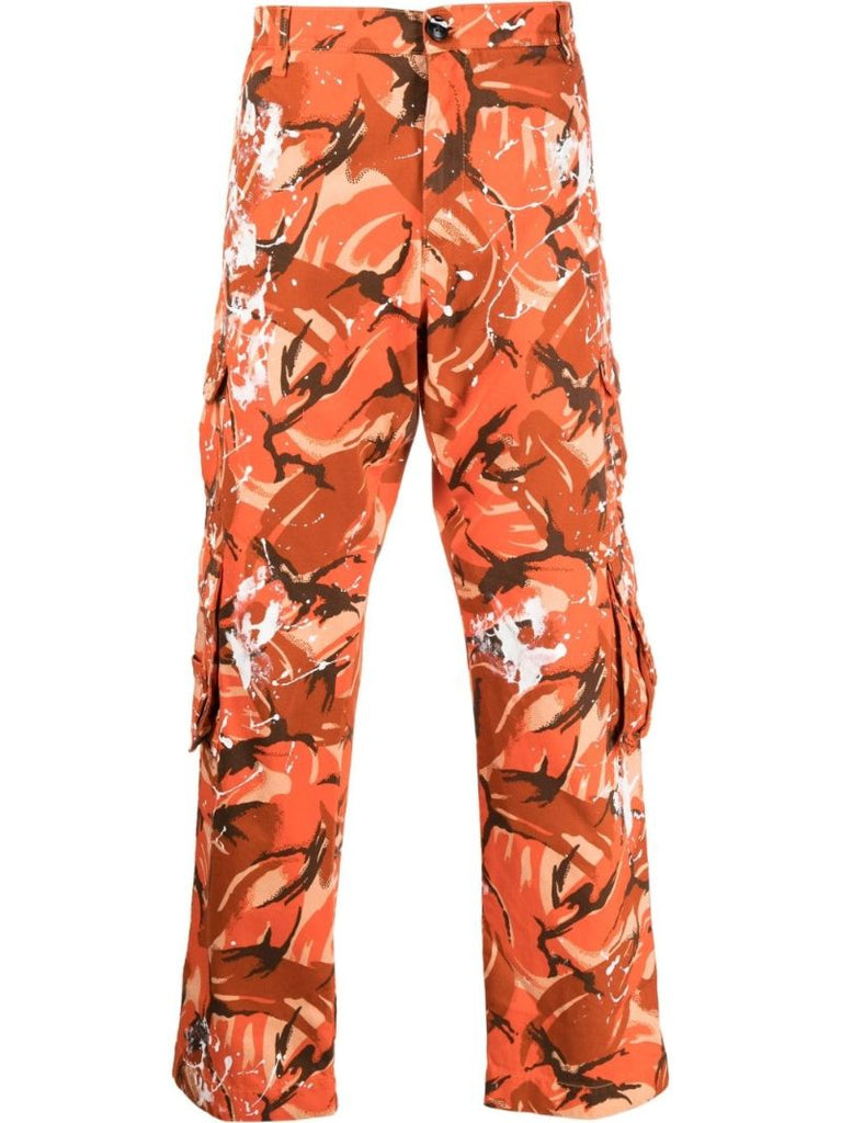 Orange Camouflage Print Cargo Trousers