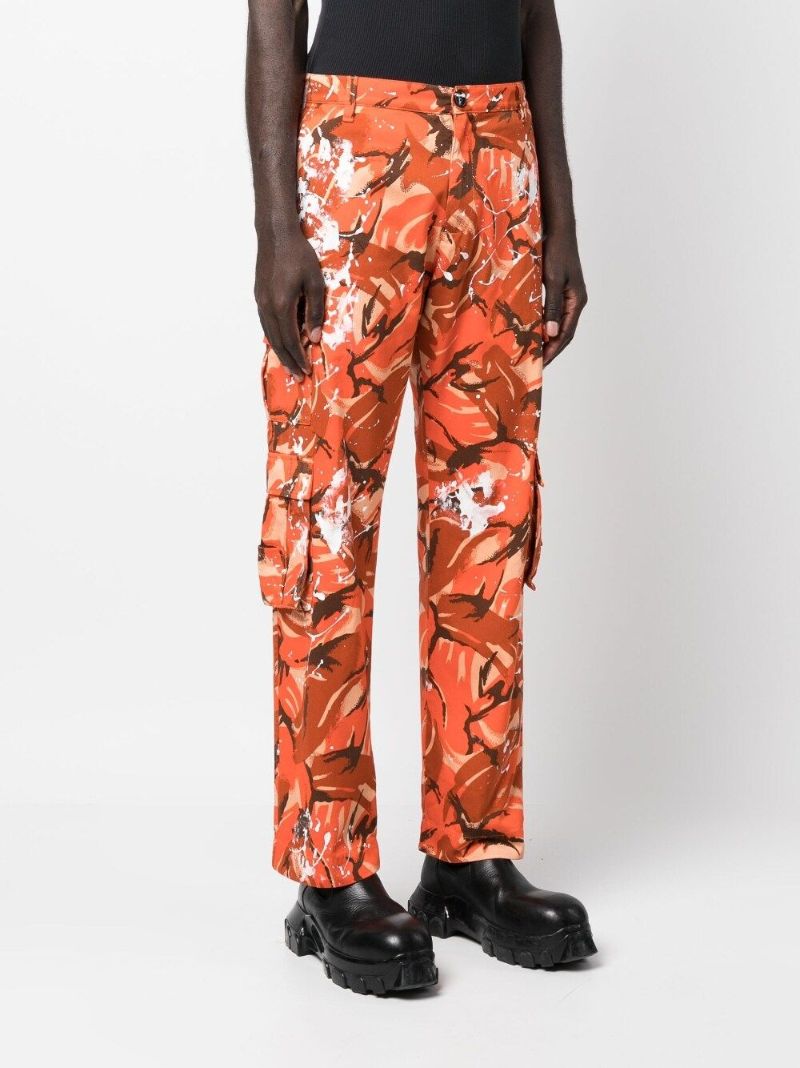 Orange Camouflage Print Cargo Trousers