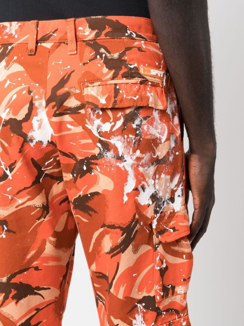 Orange Camouflage Print Cargo Trousers
