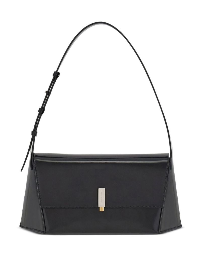 Black Geometric Leather Shoulder Bag