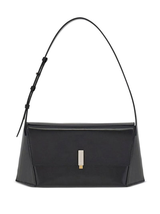 Black Geometric Leather Shoulder Bag
