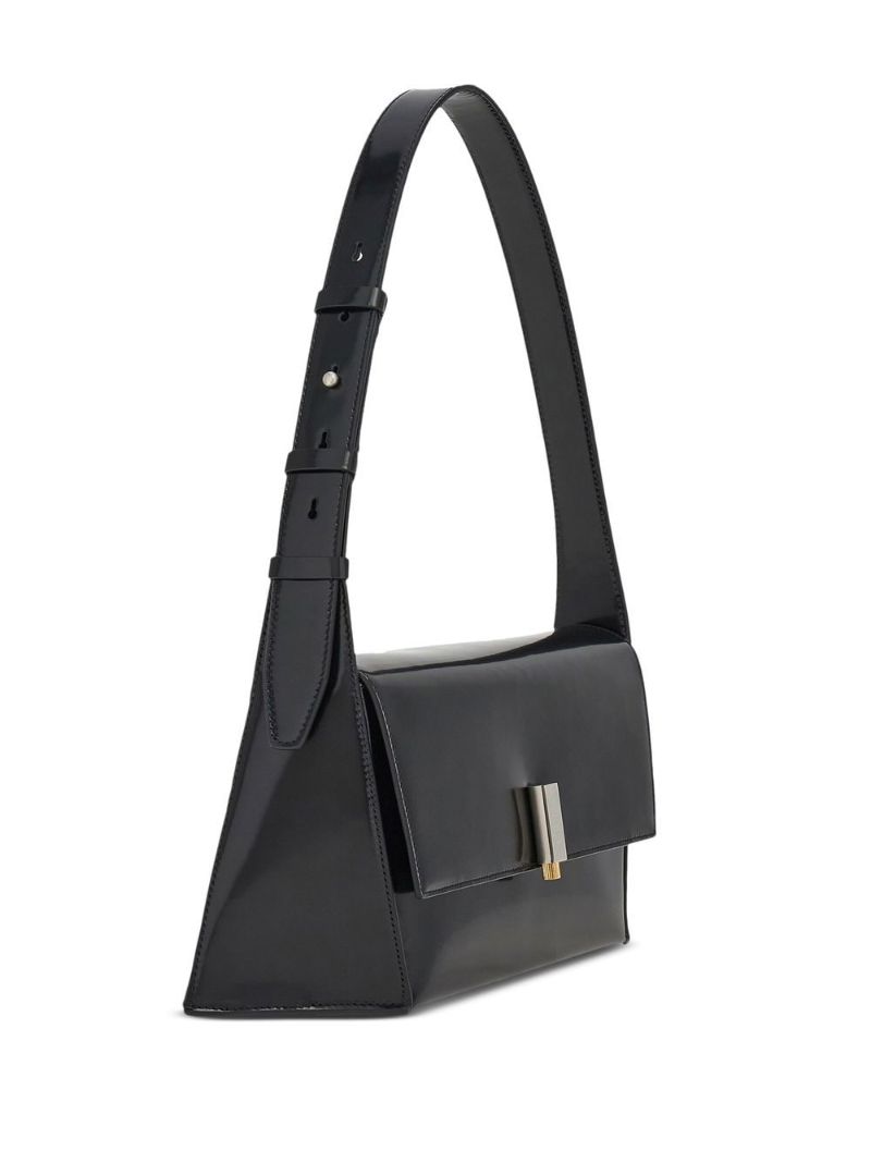 Black Geometric Leather Shoulder Bag