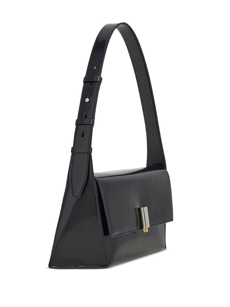 Black Geometric Leather Shoulder Bag