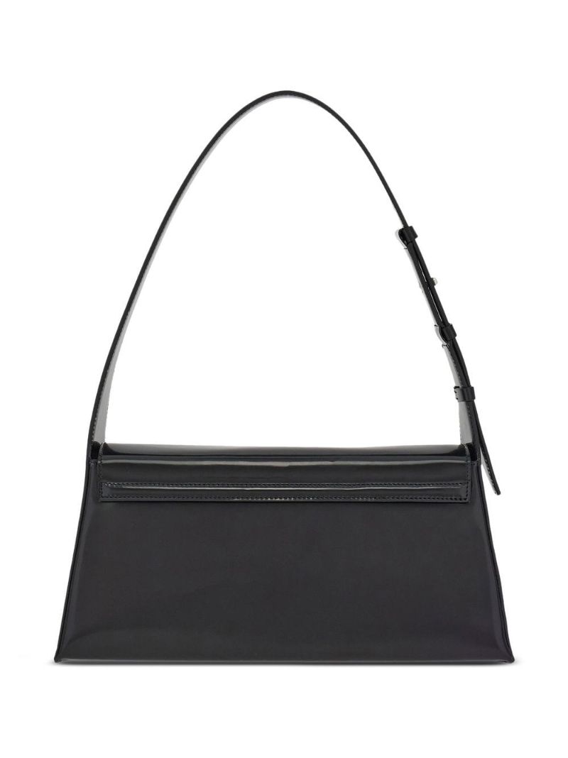 Black Geometric Leather Shoulder Bag
