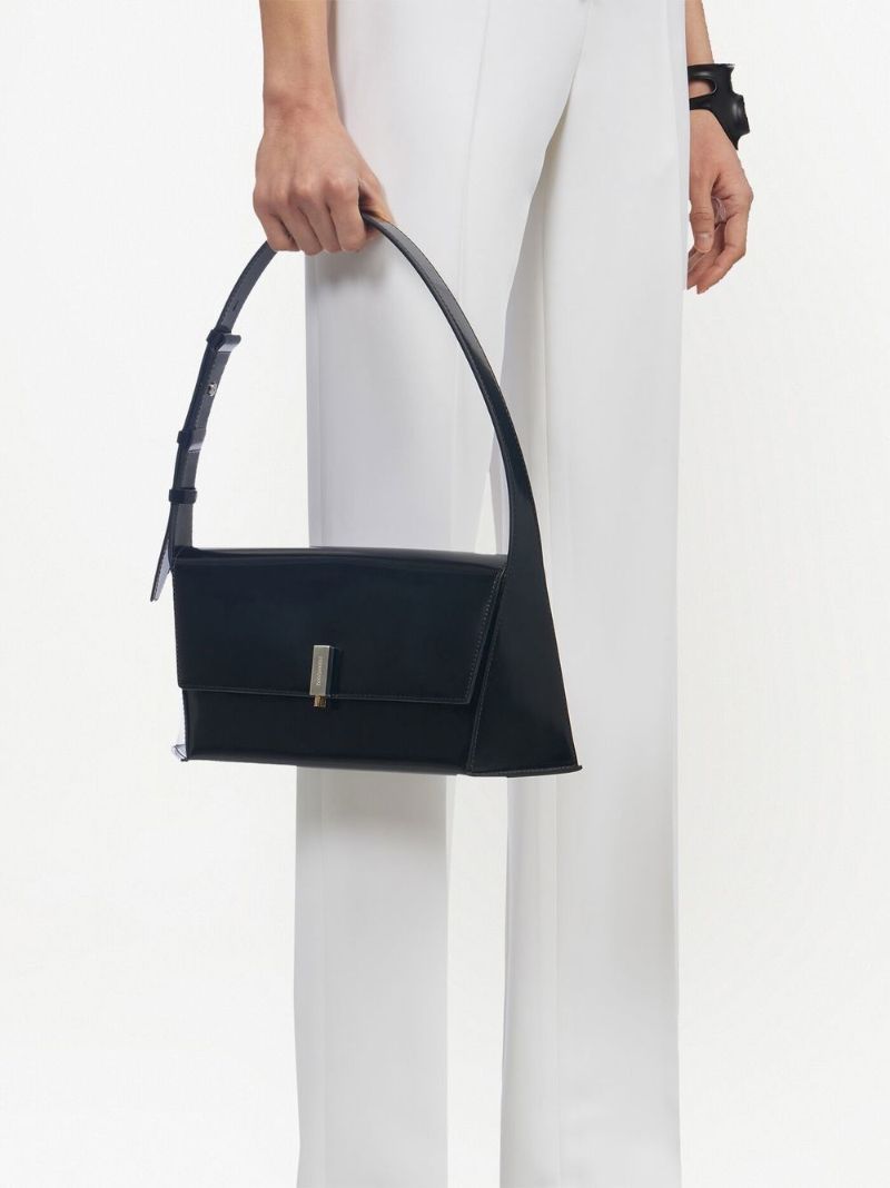 Black Geometric Leather Shoulder Bag