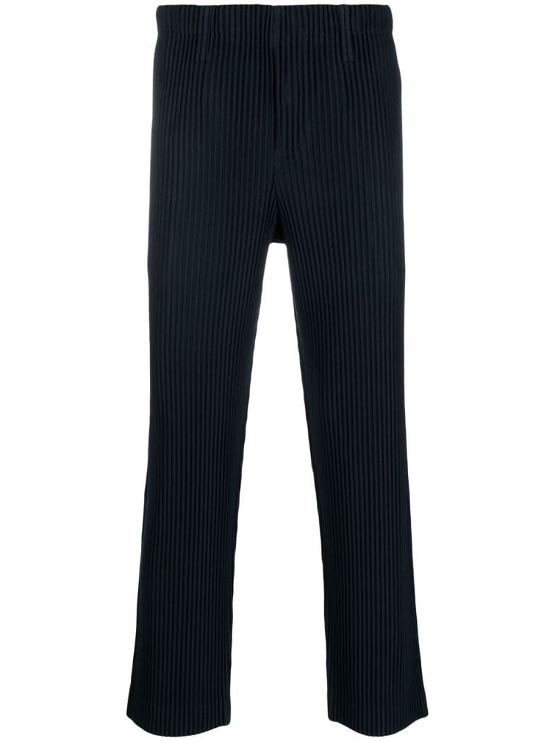 Blue Pleated Straight-leg Trousers