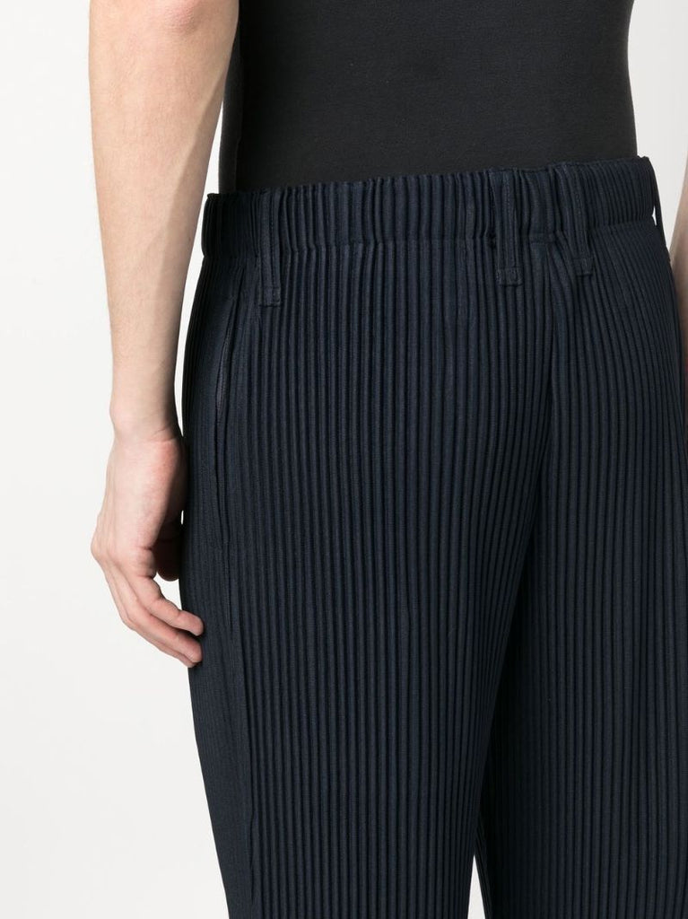 Blue Pleated Straight-leg Trousers