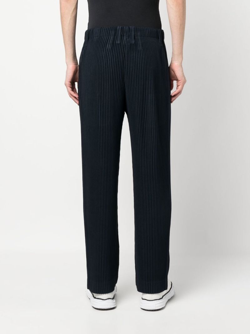 Blue Pleated Straight-leg Trousers
