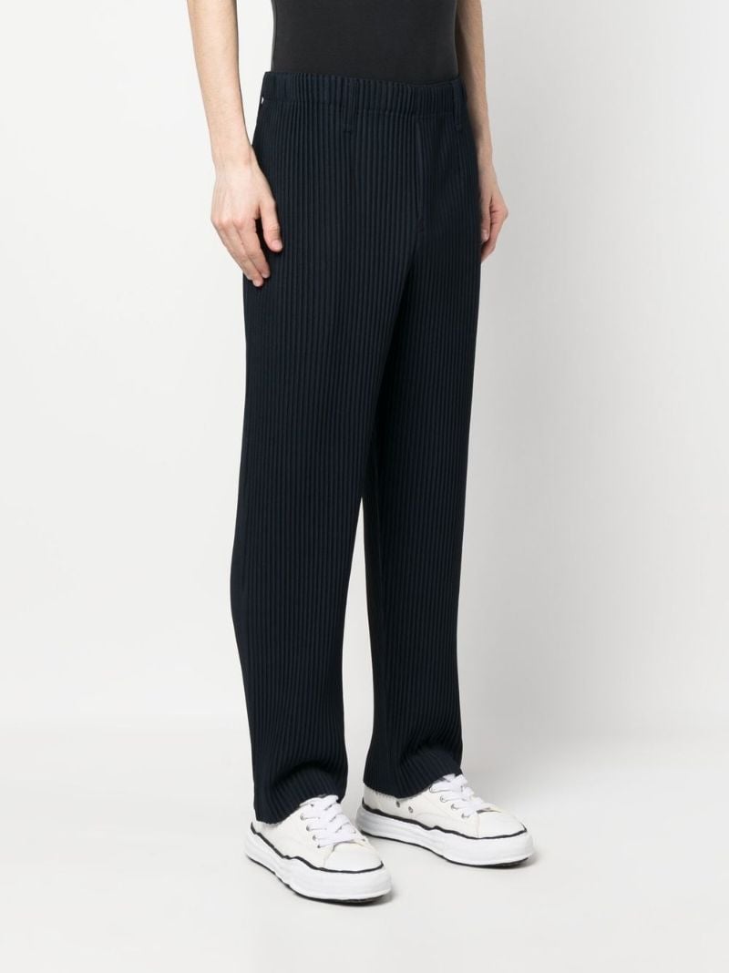 Blue Pleated Straight-leg Trousers