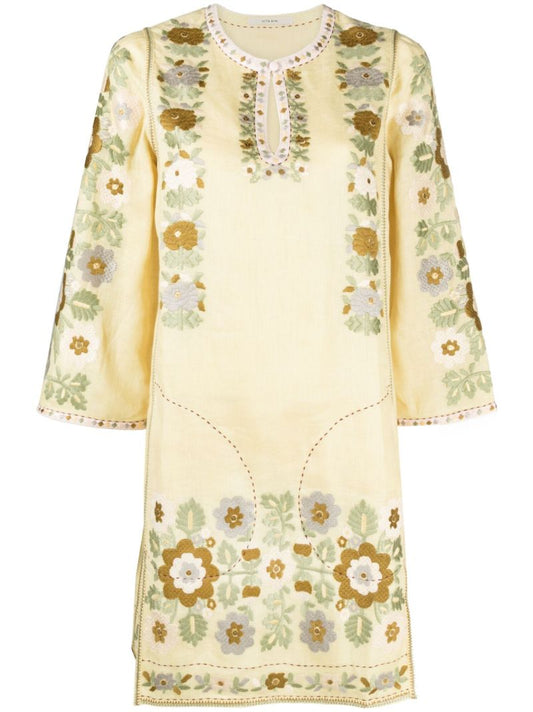 Yellow Amanda Floral Embroidered Mini Dress