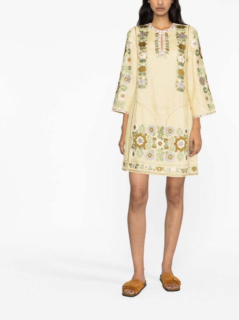 Yellow Amanda Floral Embroidered Mini Dress
