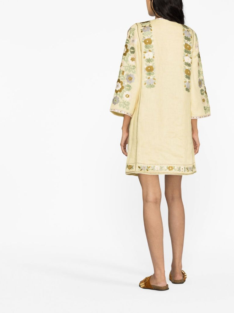 Yellow Amanda Floral Embroidered Mini Dress