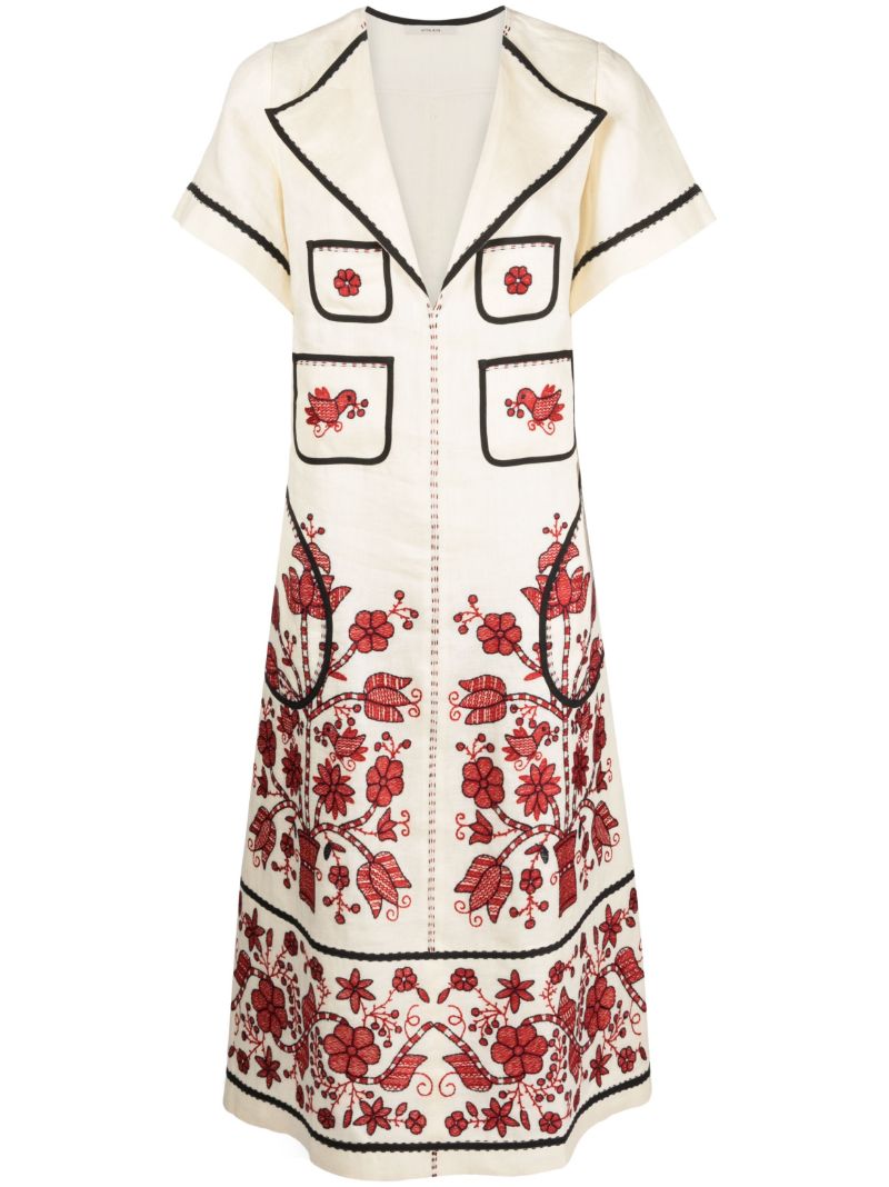 Neutral Sasha Embroidered Linen Dress