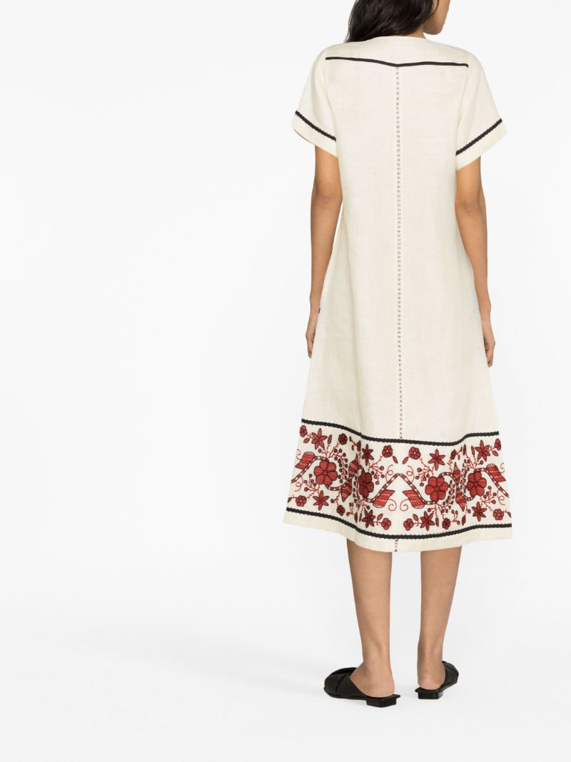 Neutral Sasha Embroidered Linen Dress
