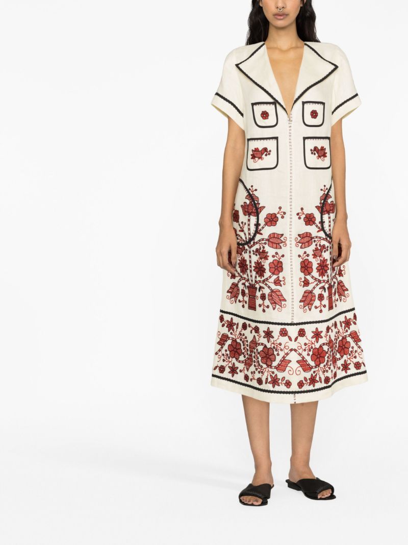 Neutral Sasha Embroidered Linen Dress