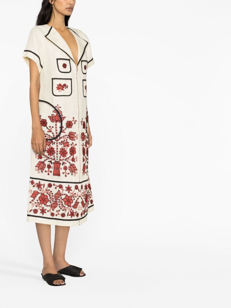 Neutral Sasha Embroidered Linen Dress