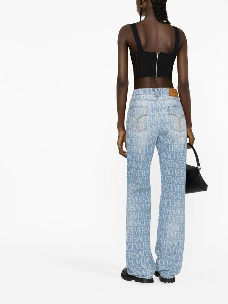 Blue Logo Print Straight-leg Jeans