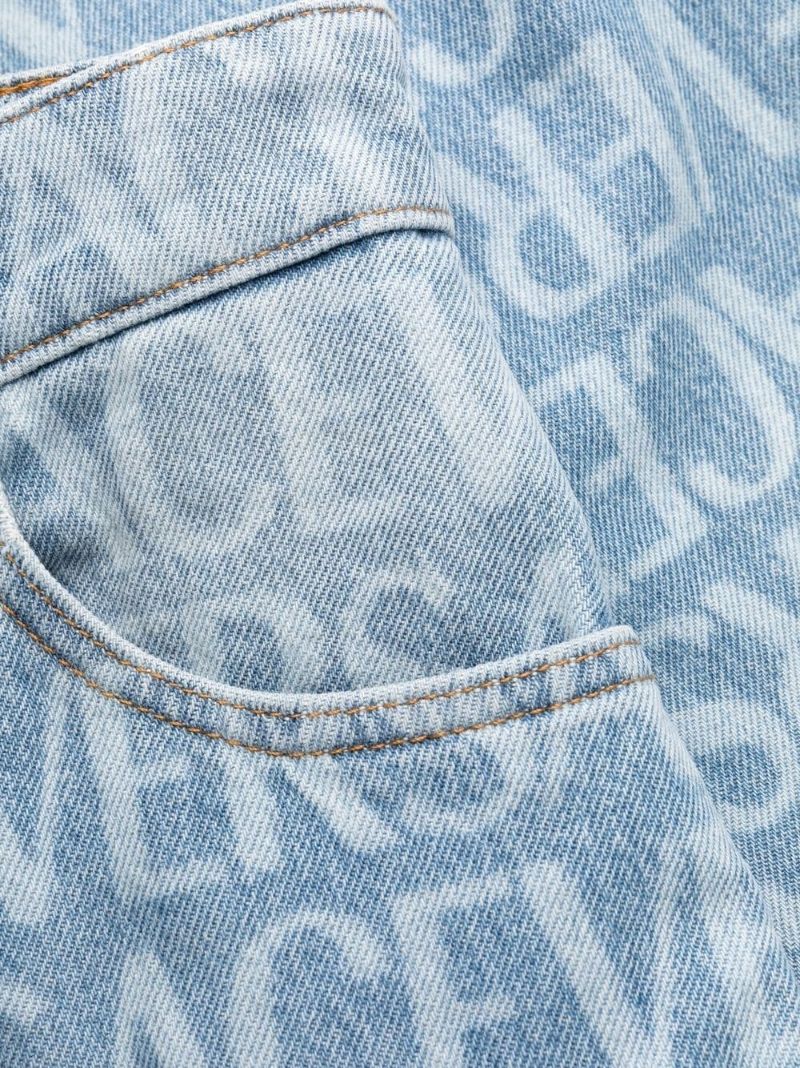 Blue Logo Print Straight-leg Jeans