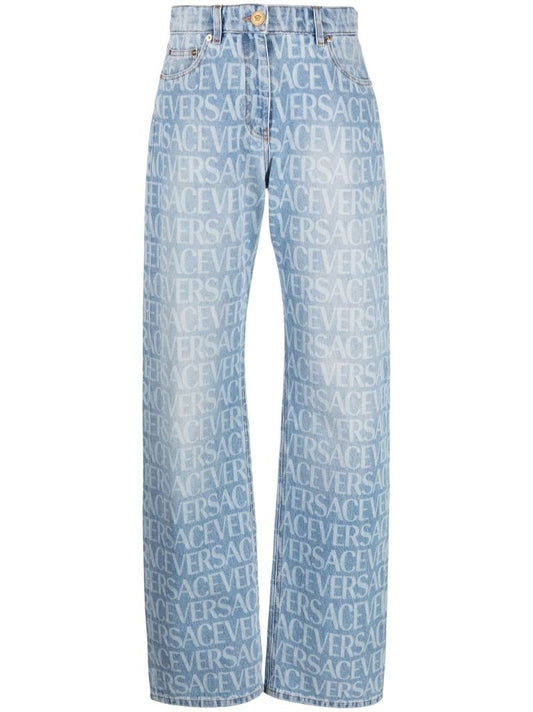 Blue Logo Print Straight-leg Jeans