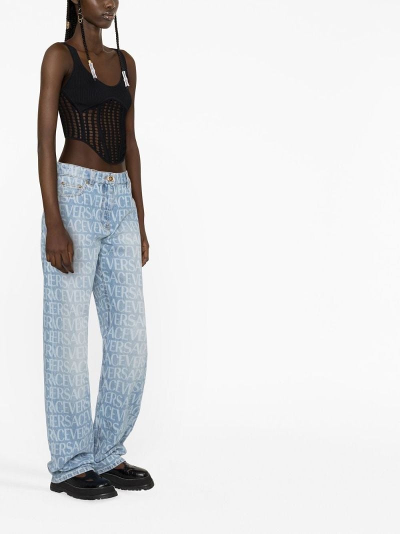 Blue Logo Print Straight-leg Jeans