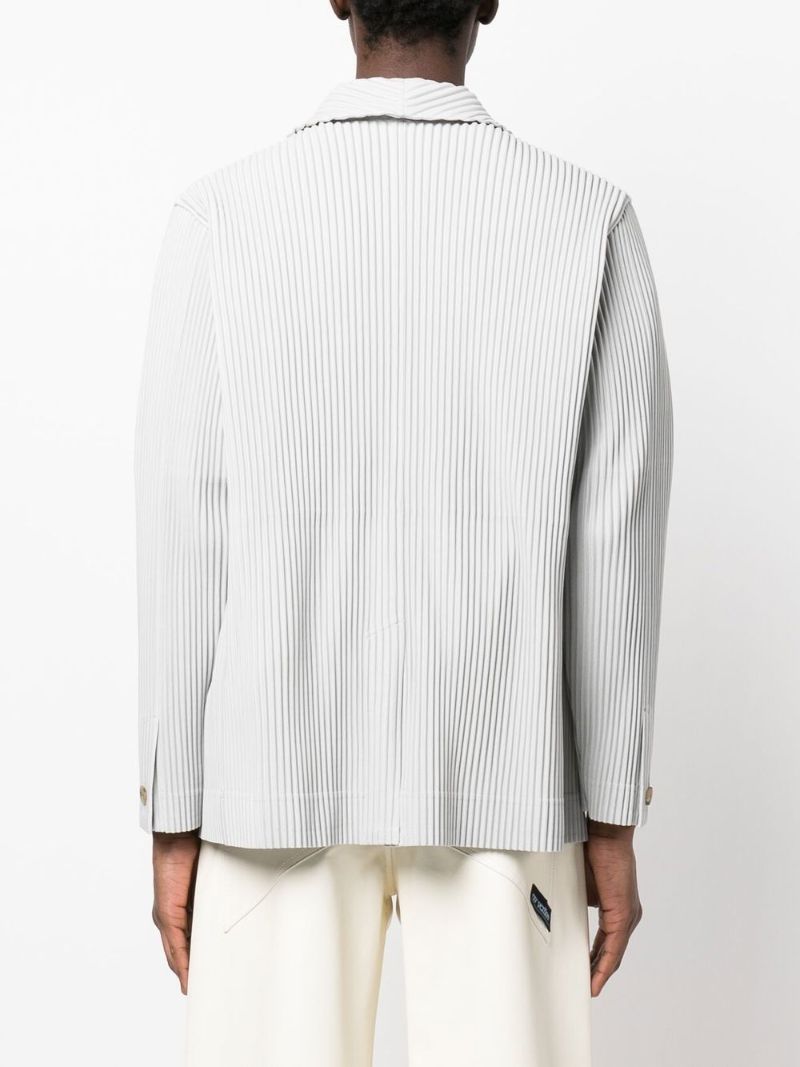 Light Grey Micro Pleated Buttoned Blazer