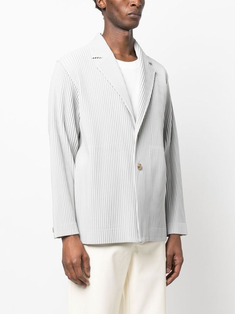 Light Grey Micro Pleated Buttoned Blazer
