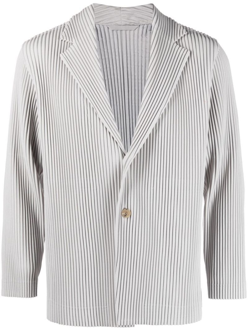 Light Grey Micro Pleated Buttoned Blazer