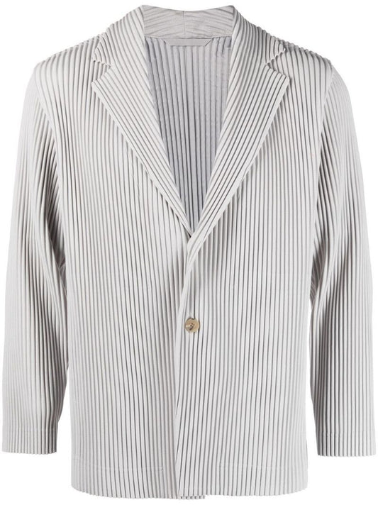 Light Grey Micro Pleated Buttoned Blazer