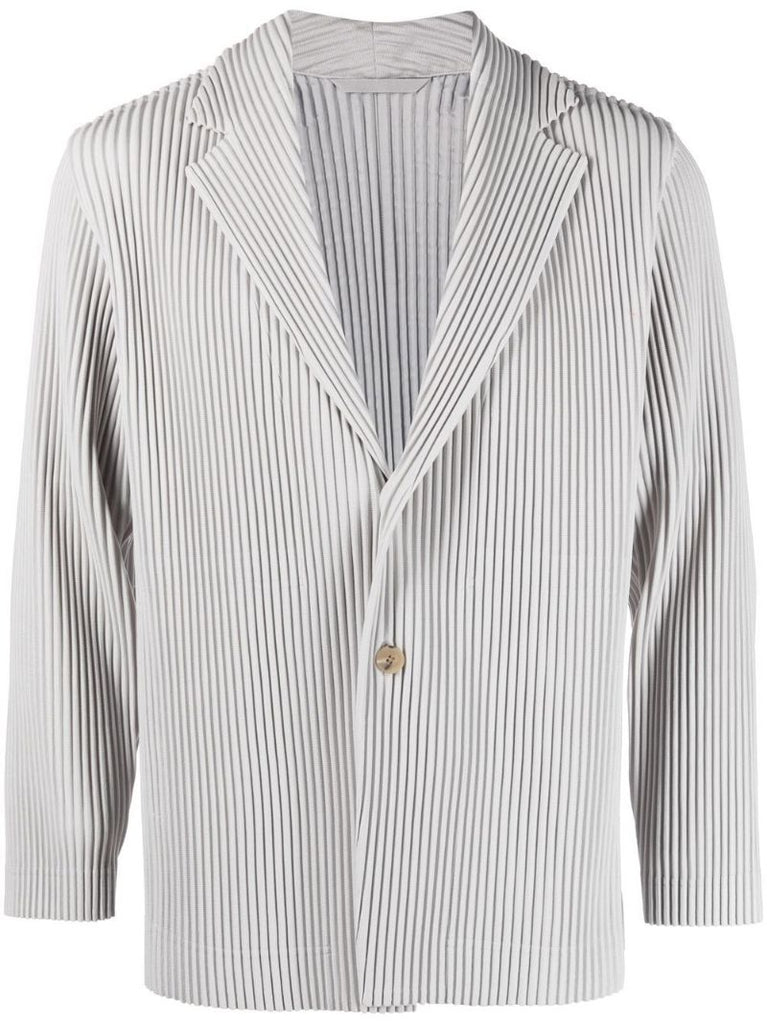 Light Grey Micro Pleated Buttoned Blazer