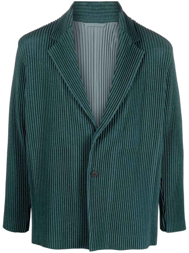 Green Pleated Single-breasted Blazer