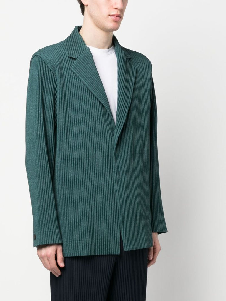 Green Pleated Single-breasted Blazer