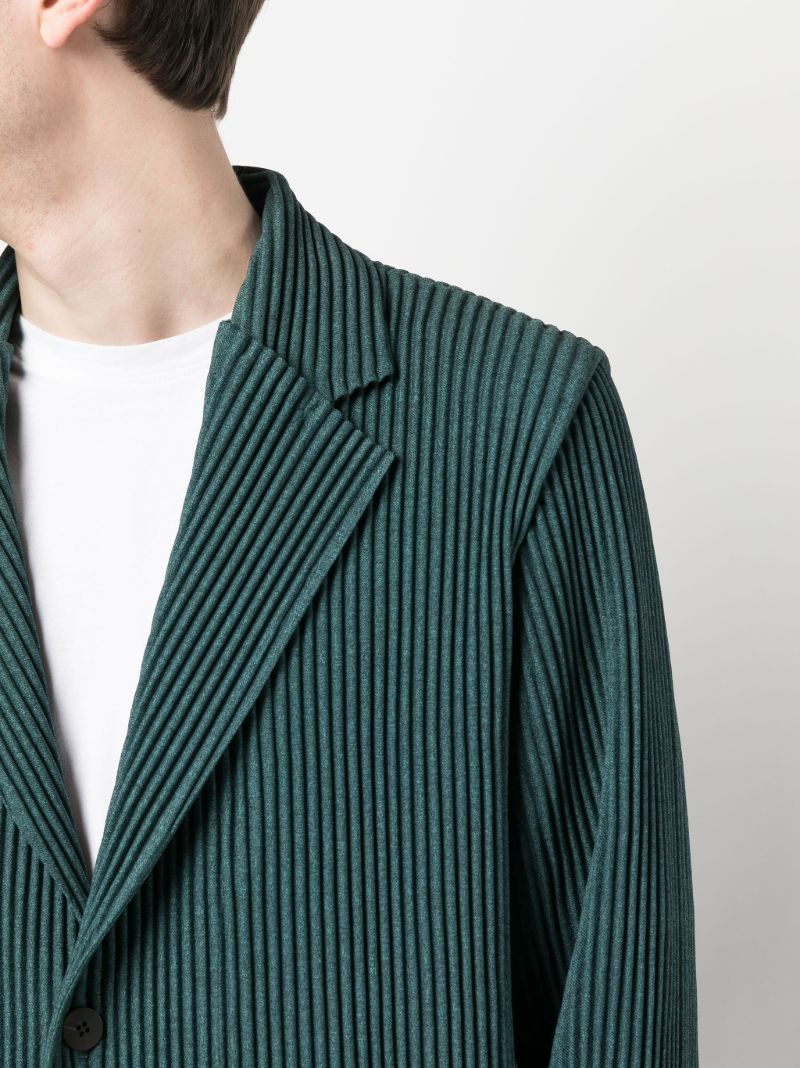 Green Pleated Single-breasted Blazer