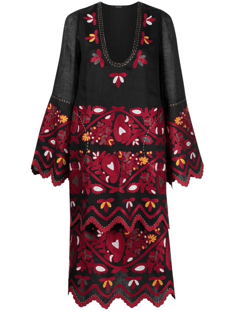 Black Tiziana Embroidered Midi Dress