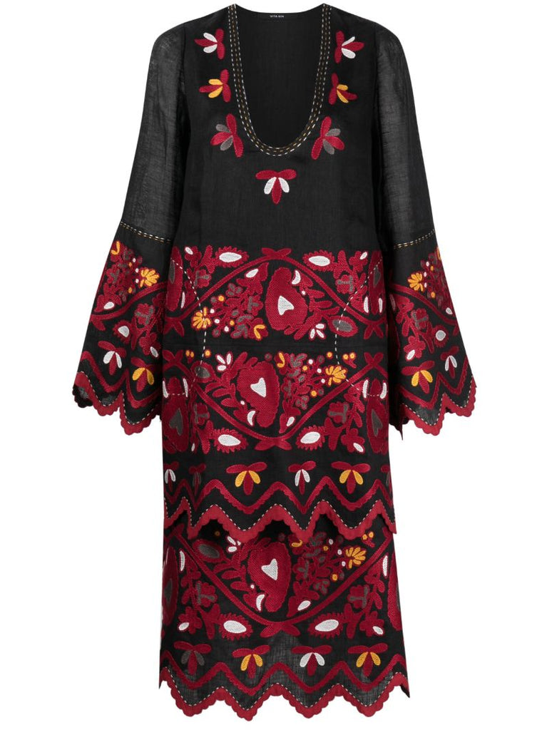 Black Tiziana Embroidered Midi Dress