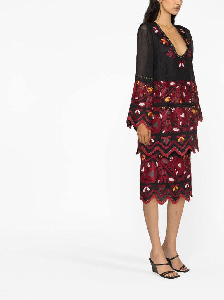 Black Tiziana Embroidered Midi Dress