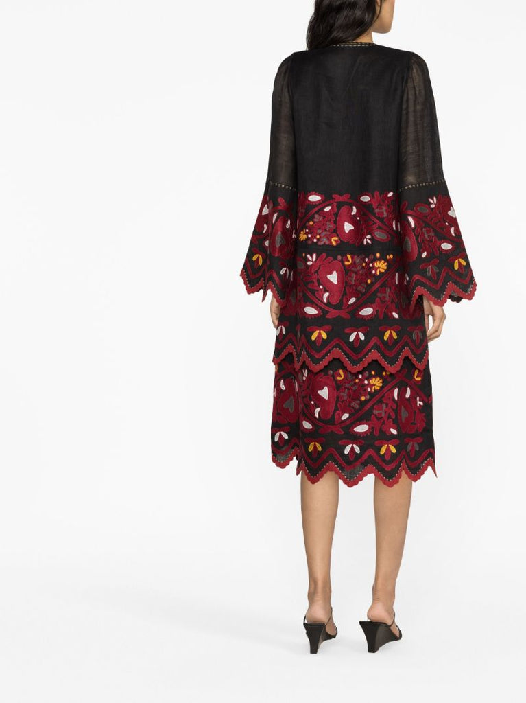 Black Tiziana Embroidered Midi Dress