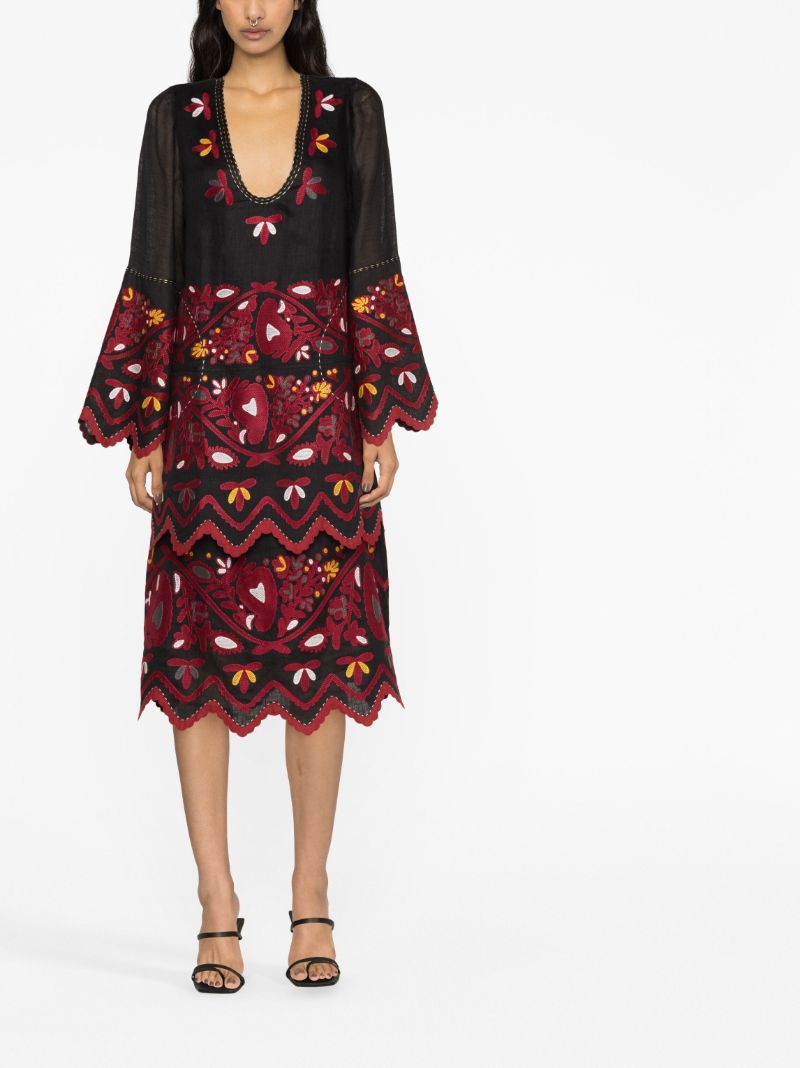 Black Tiziana Embroidered Midi Dress