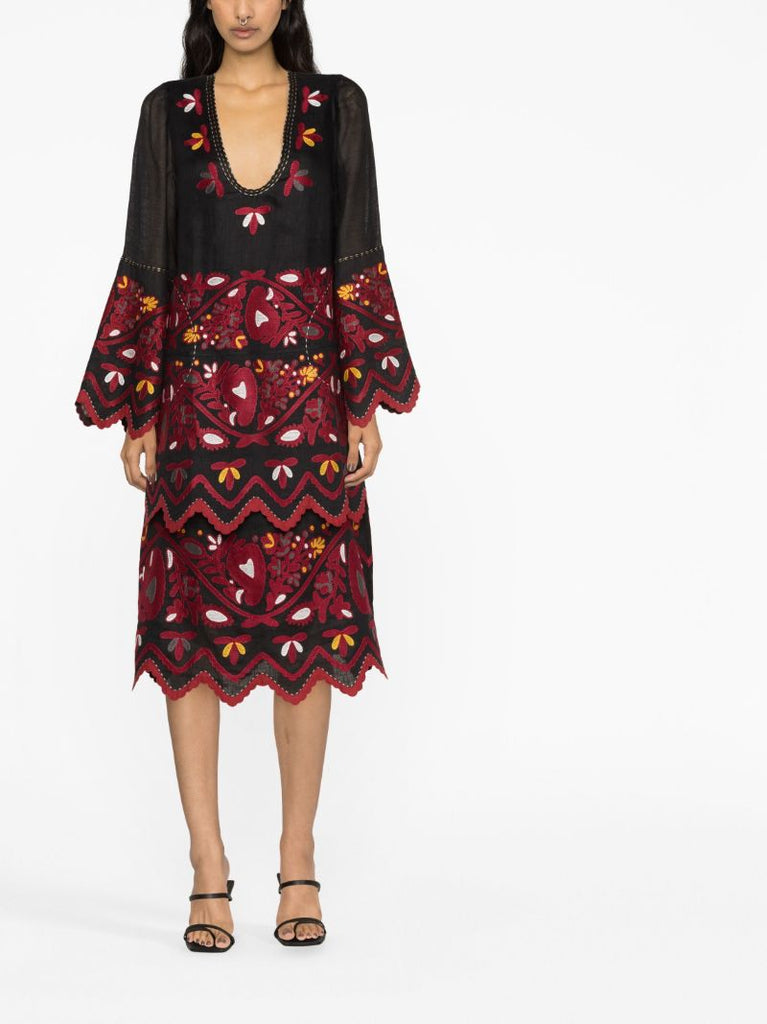 Black Tiziana Embroidered Midi Dress
