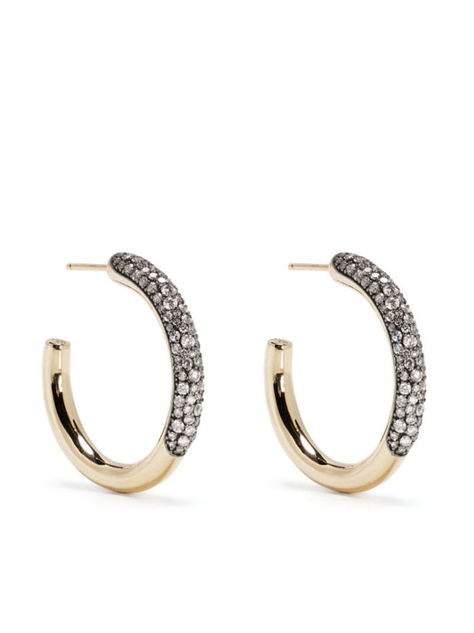 14k Yellow Gold Dark Side of the Moon Diamond Hoop Earrings